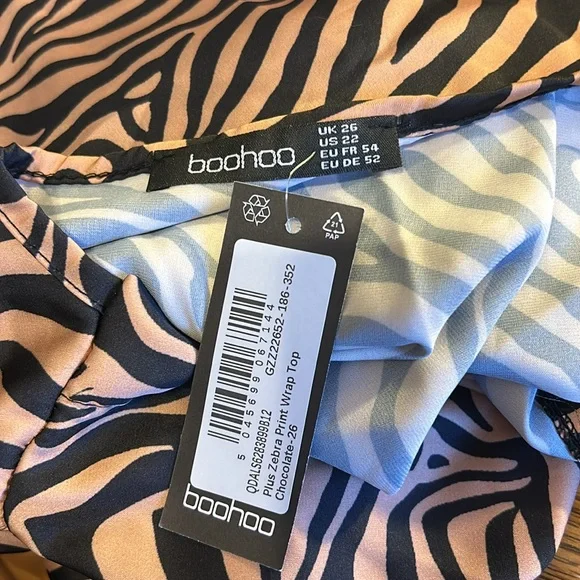 Boohoo Zebra Print Wrap Top Size 22 New With Tags - Picture 9 of 12